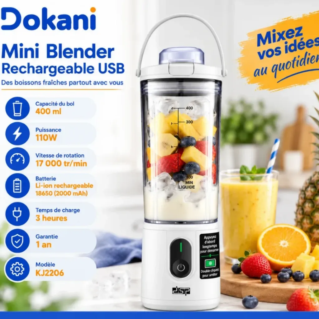 Mini Blender Rechargeable DSP 110W 400ml – Blanc (2).webp