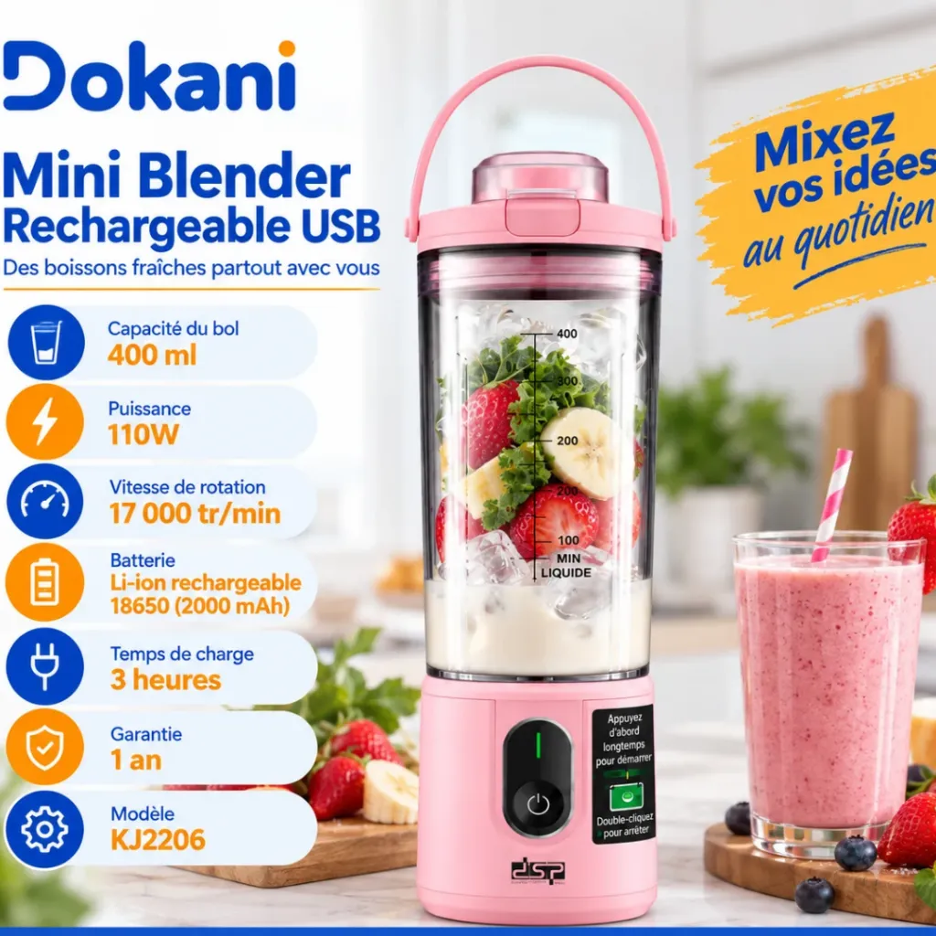 Mini Blender Rechargeable DSP 110W 400ml – Rose (2).webp