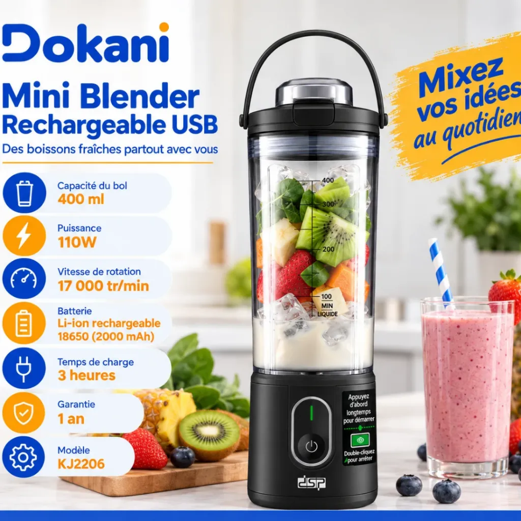 Mini Blender Rechargeable DSP 110W 400ml – Noir (2).webp