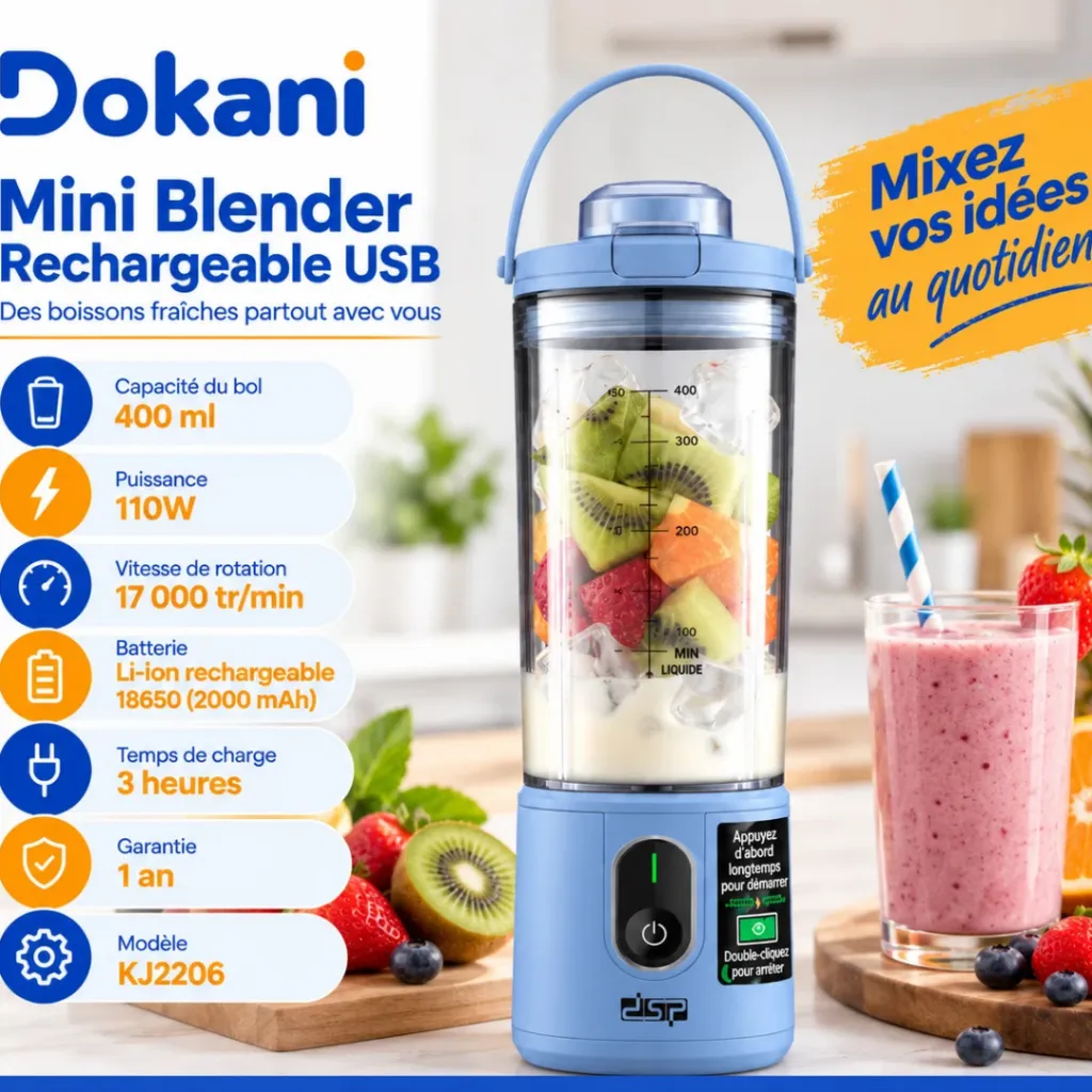 Mini Blender Rechargeable DSP 110W 400ml – Bleu (1).webp