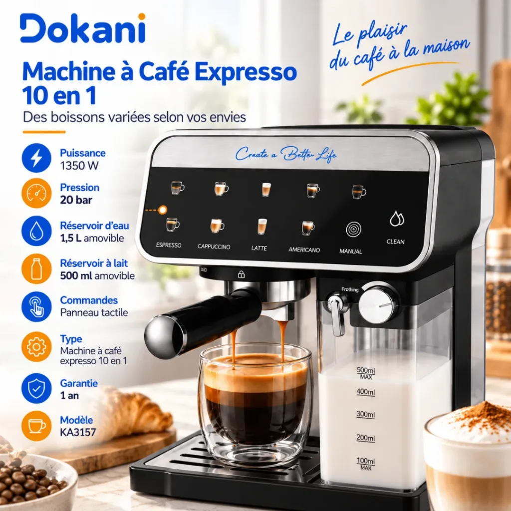 Machine A Café Expresso 10 En 1 DSP – 1350W – 20 Bar.webp