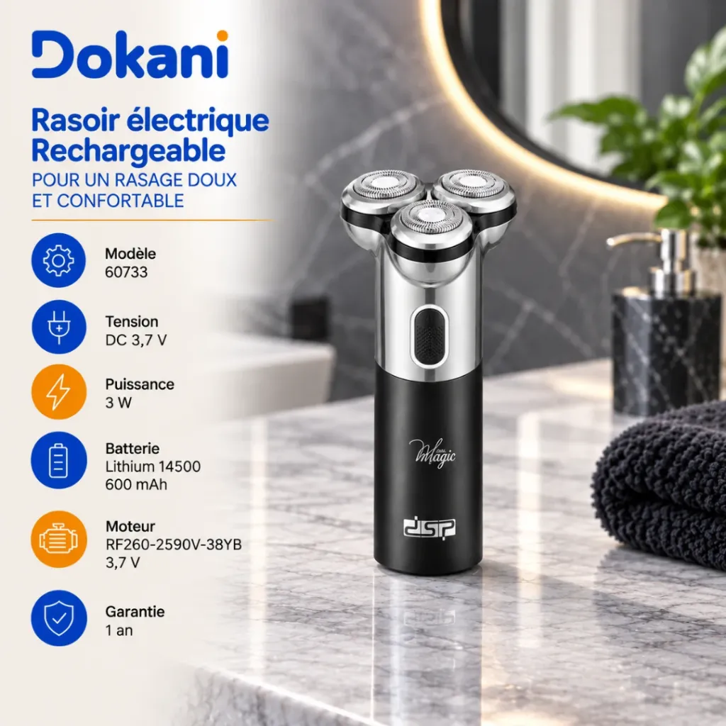 Rasoir Electrique Rechargeable DSP 60733 – USB-C – IPX6 – Argent (2).webp