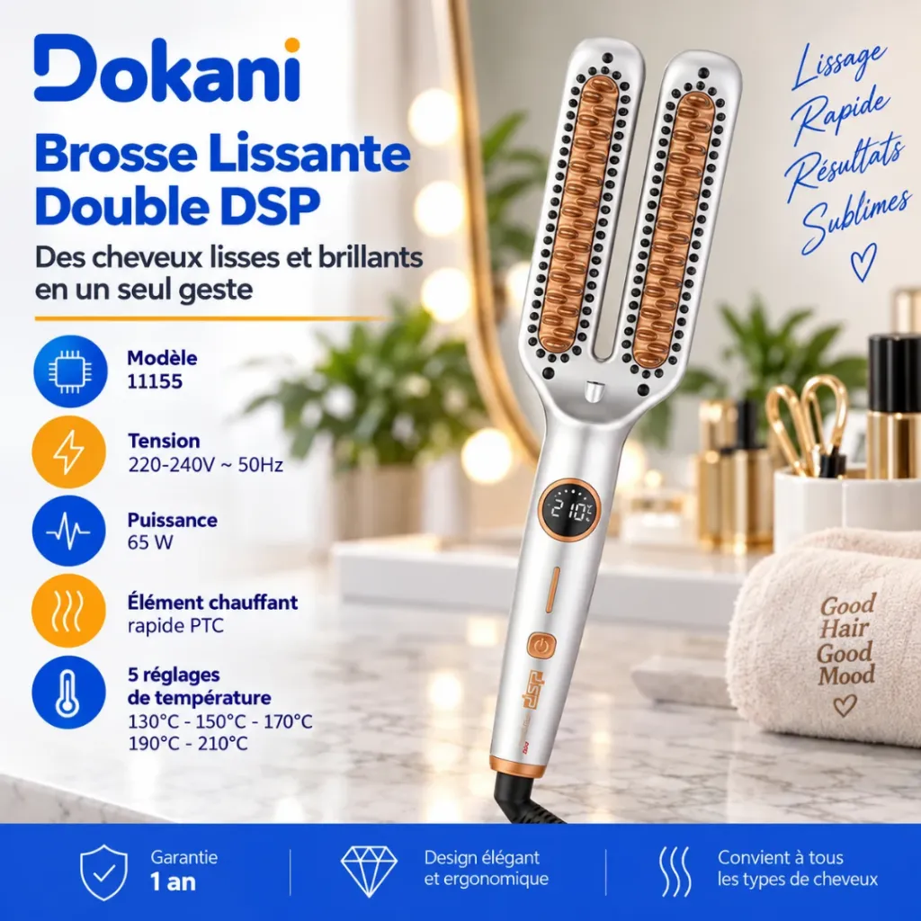 Brosse Lissante Double DSP – 65W – 210°C Gris (2).webp
