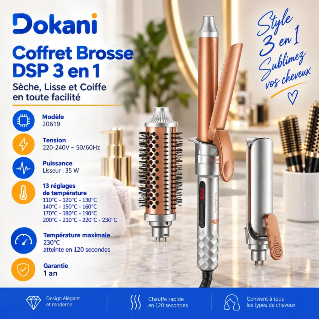 Coffret Brosse Lissante Et Bouclante 3 en 1DSP 3 en1 - 65W (2).webp