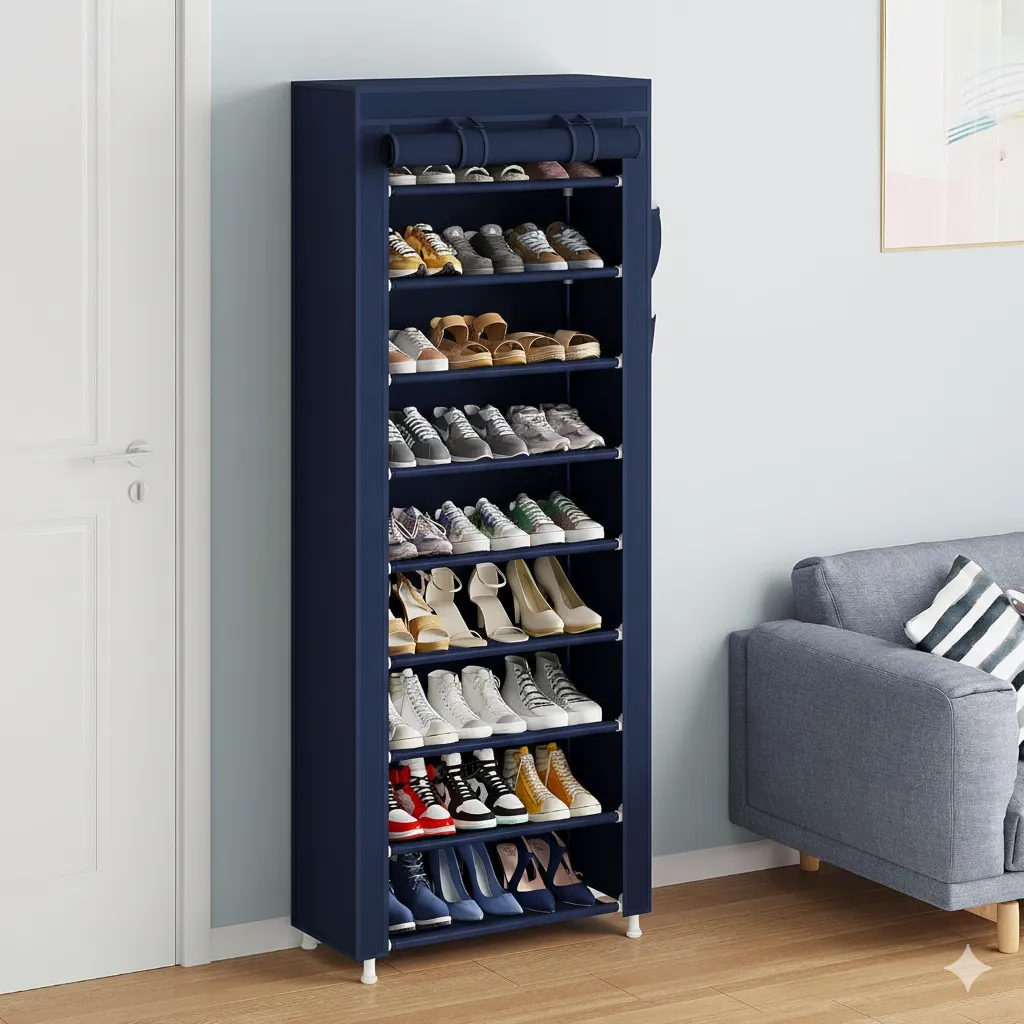 [YL-8102-10-B] Armoire Chaussures Mobile à 9 niveaux - Bleu - 58x30x158.webp