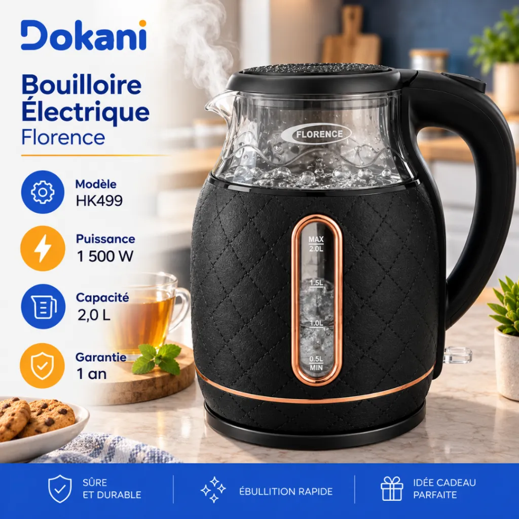 Bouilloire Electrique Florence 2L- 1500W - Noir (3).webp