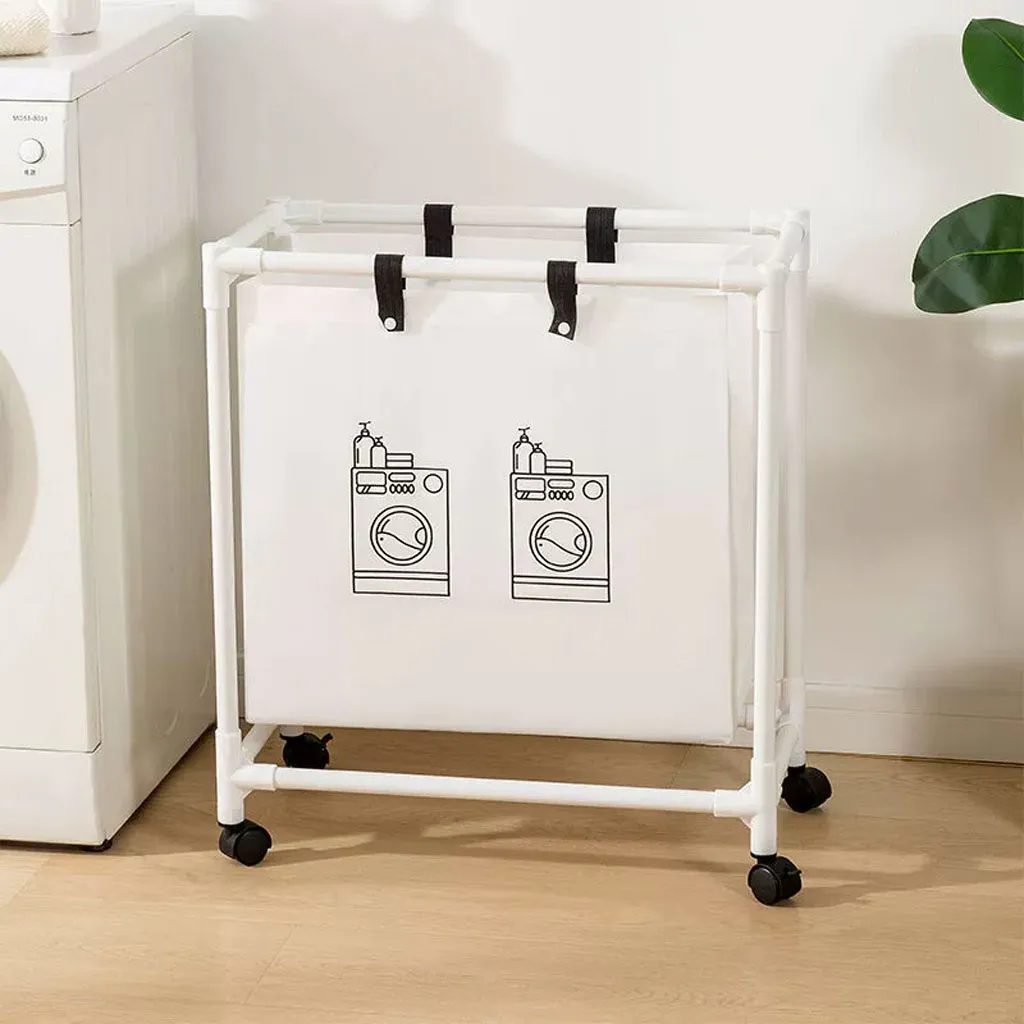[73051] Panier à Linge Mobile Pour Vêtements  à 2 Compartiments.webp