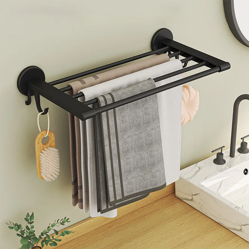 [YH6613N] Porte Serviette Mural De Salle de Bain - Adhésif - Noir.webp