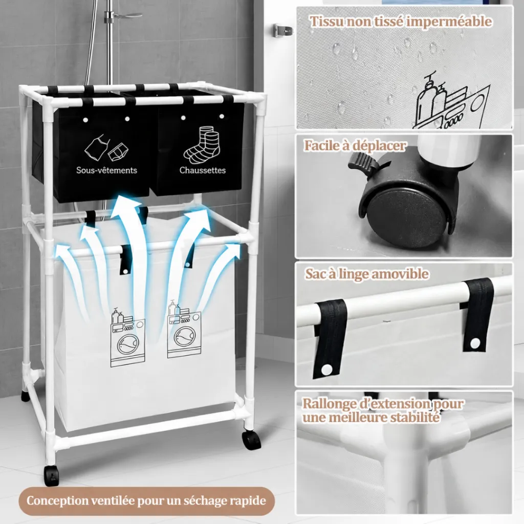Panier A Linge Mobile Pour Vêtements- 4 Compartiments (2).webp