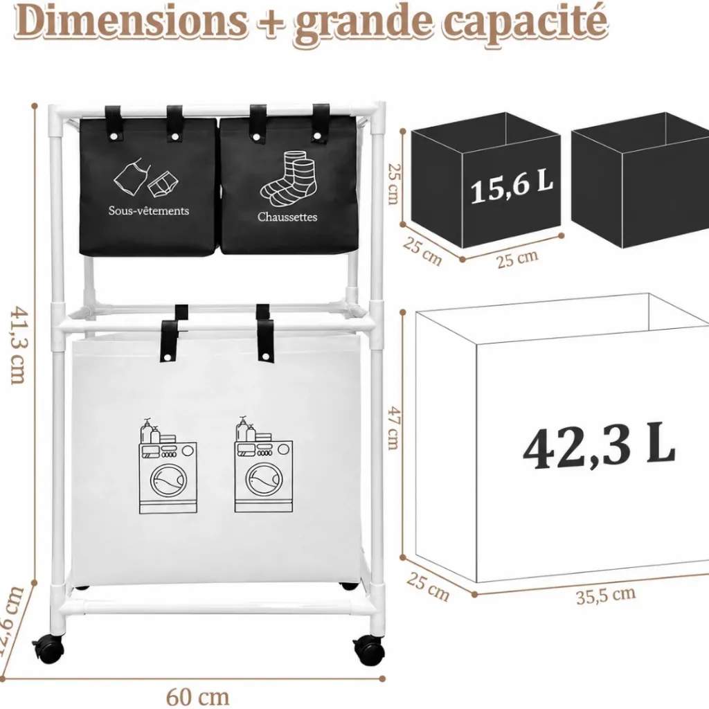 Panier A Linge Mobile Pour Vêtements- 4 Compartiments (4).webp