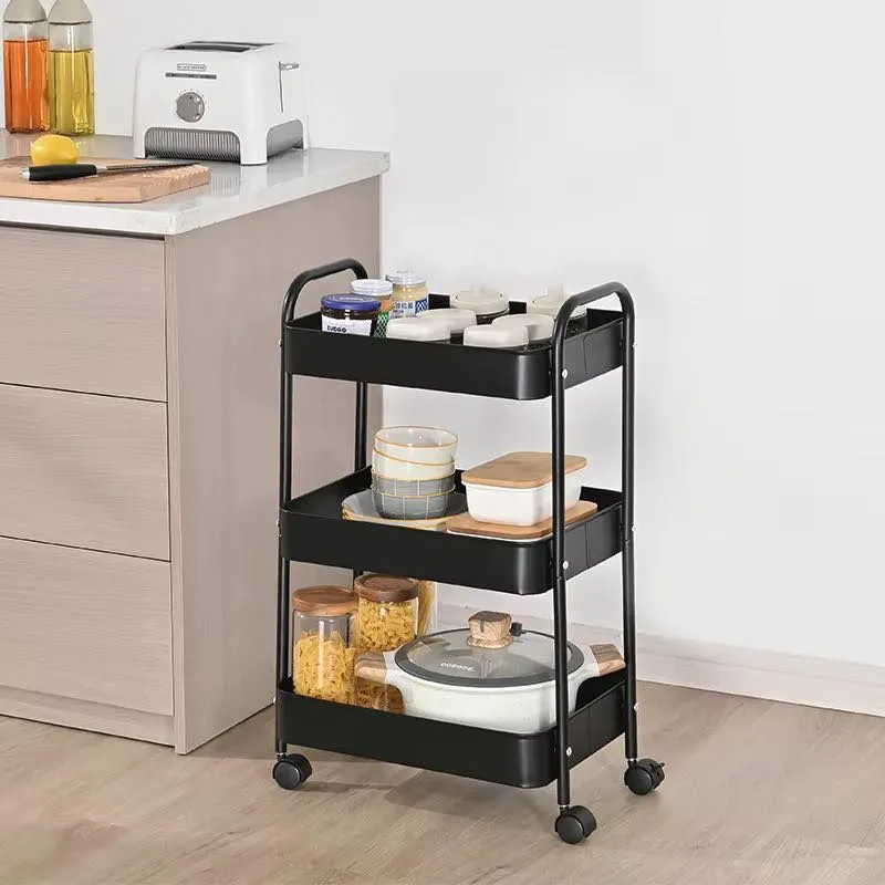 Chariot de Rangement De Cuisine Mobile En Métal à 3 Niveaux - Noir7.webp
