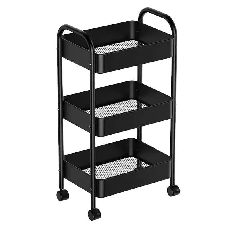Chariot de Rangement De Cuisine Mobile En Métal à 3 Niveaux - Noir6.webp
