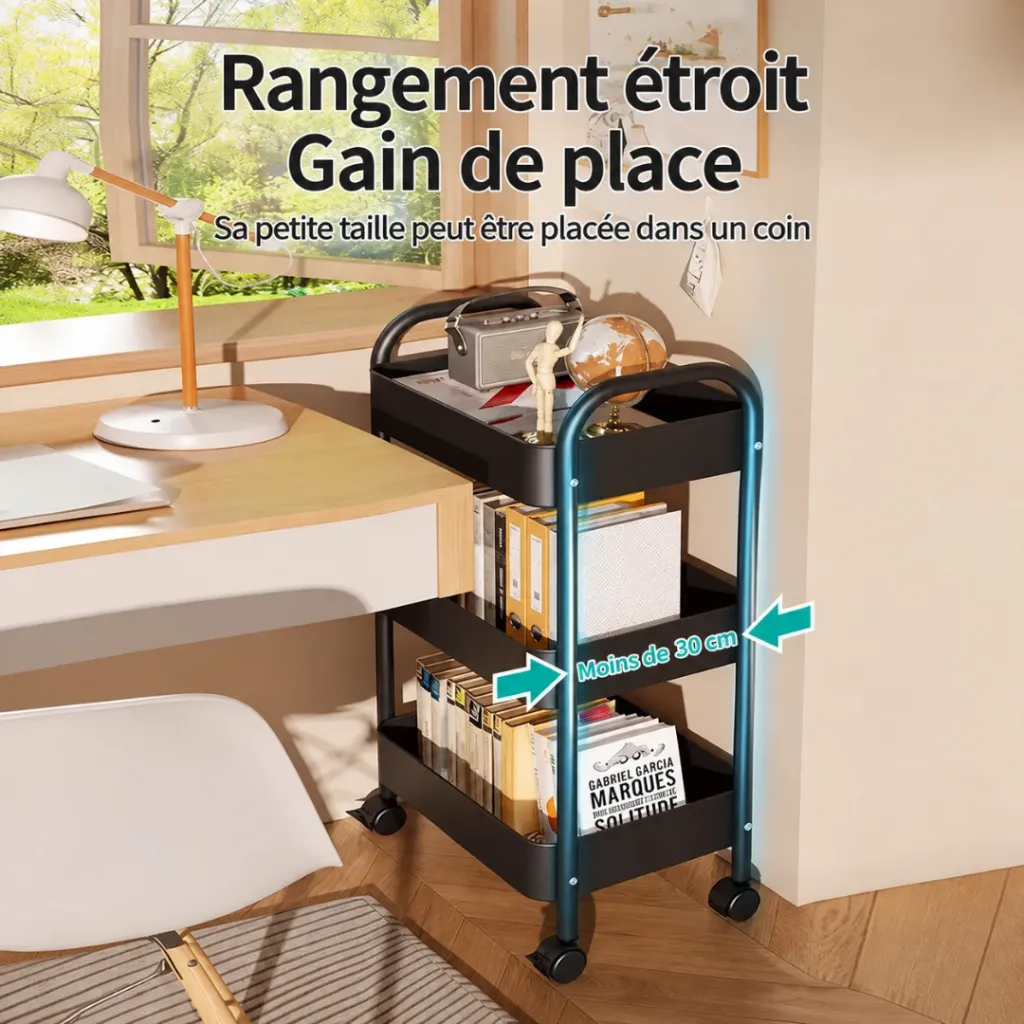 Chariot De Rangement Mobile En Métal- 3 Niveaux - Noir (1).webp