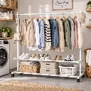 Portant A Vêtements Mobile- 3 Niveaux de Rangement - Blanc (3).webp