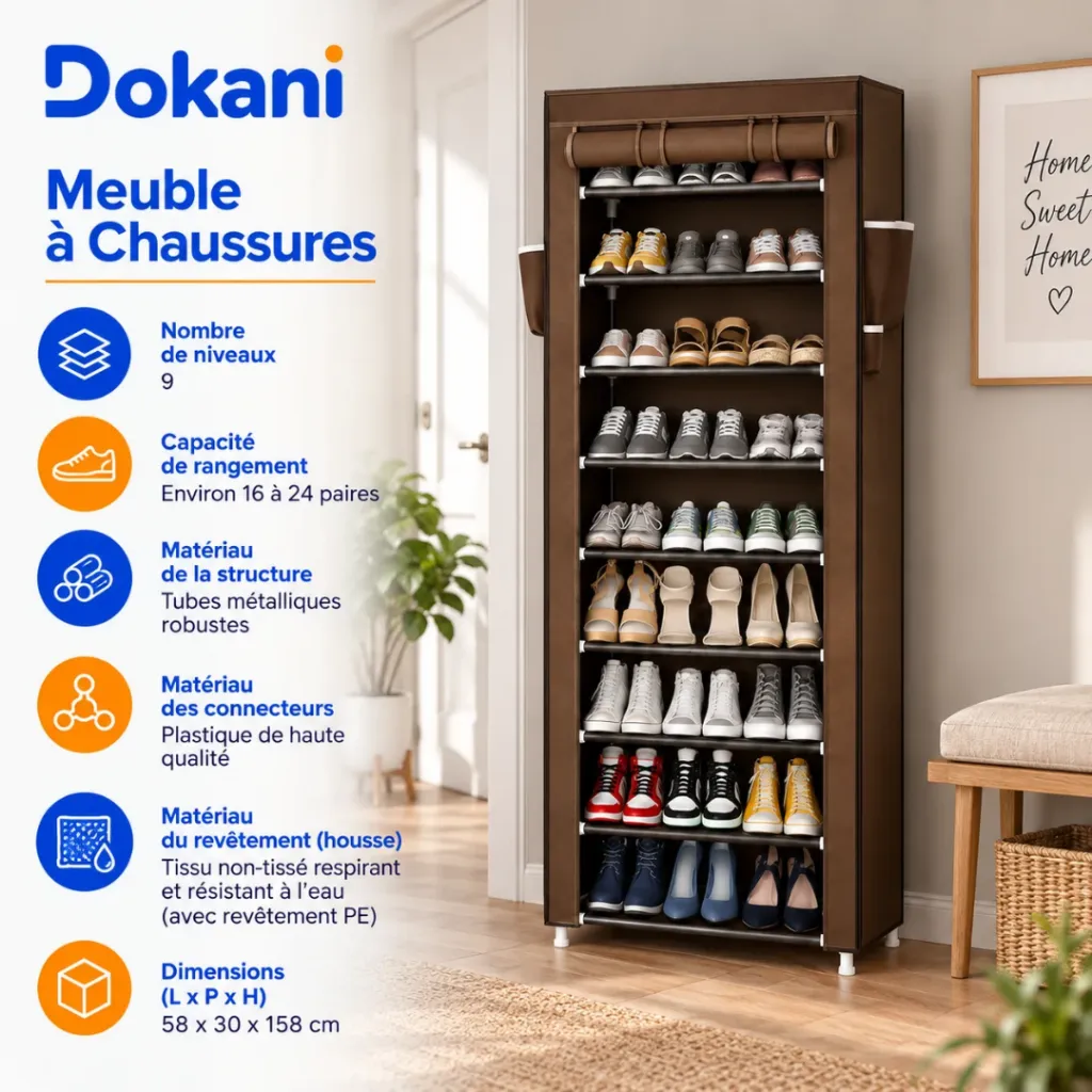 Meuble A Chaussures- 9 Niveaux - Marron - 58 x 30 x 158 cm (2).webp