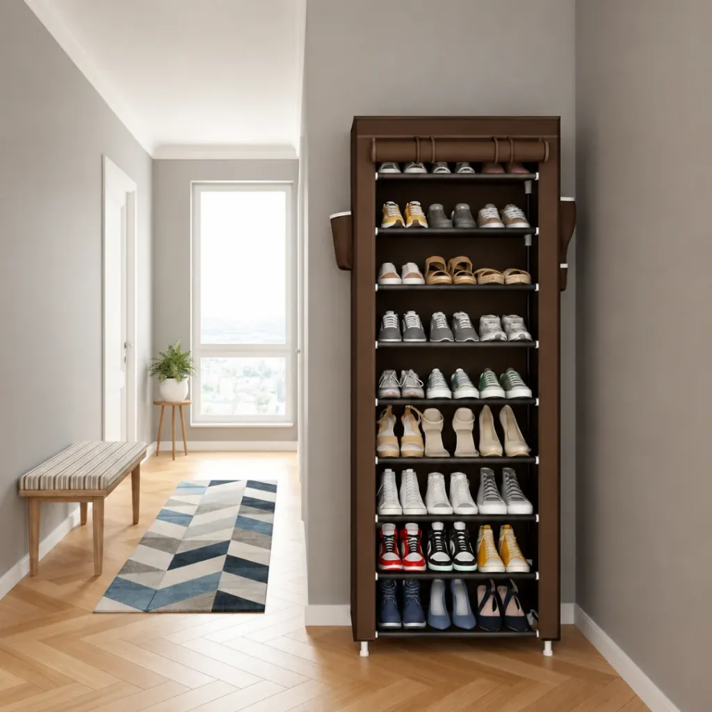Meuble A Chaussures- 9 Niveaux - Marron - 58 x 30 x 158 cm (4).webp