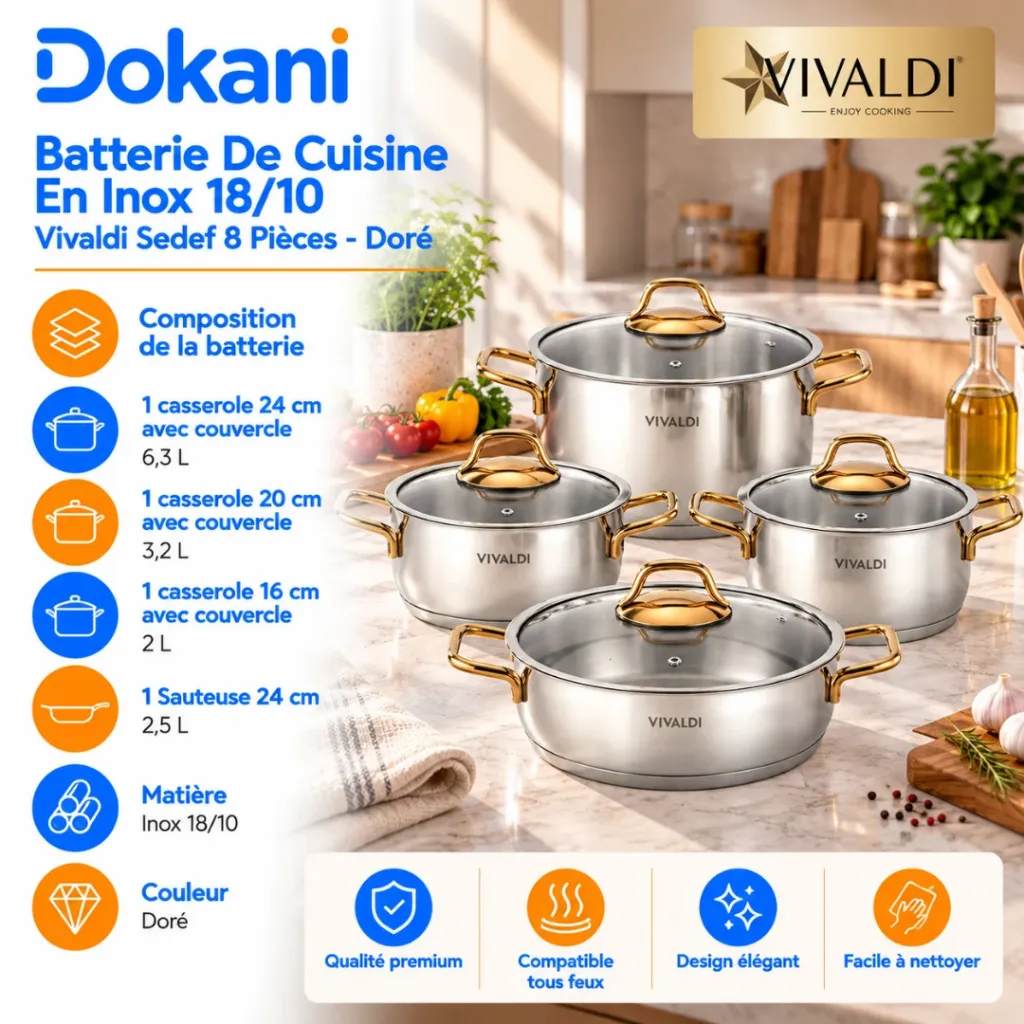Batterie De Cuisine En Inox 1810-Vivaldi Sedef 8 Pièces - Doré (3).webp