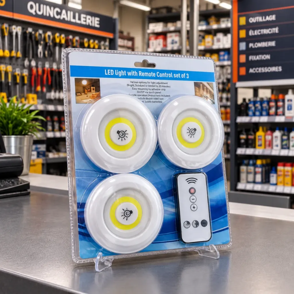 Lot De 3 Spots Led Sans Fils Avec Télécommande- Rond (1).webp
