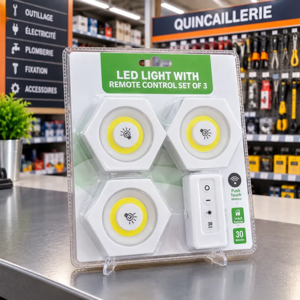 Lot De 3 Spots Led Sans Fils Avec Télécommande- Hexagonal (1).webp