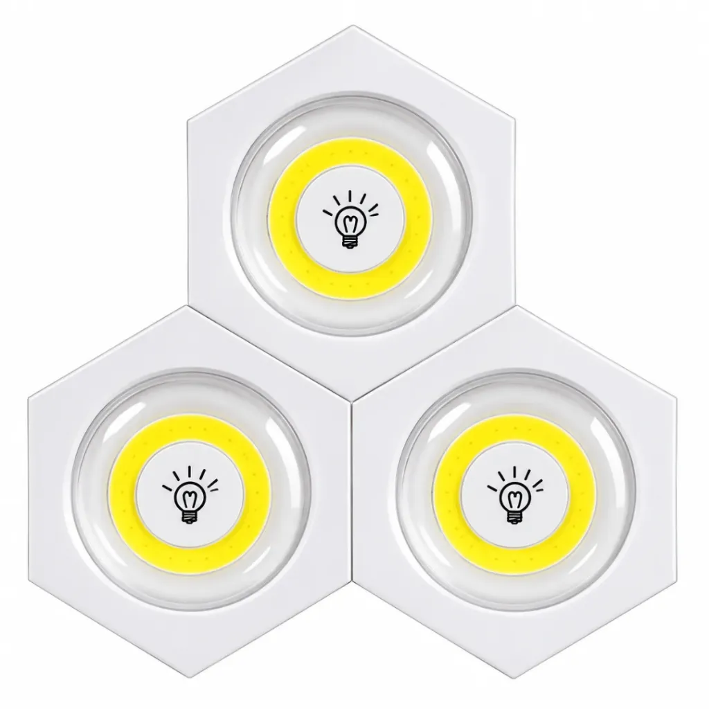 Lot De 3 Spots Led Sans Fils Avec Télécommande- Hexagonal (2).webp