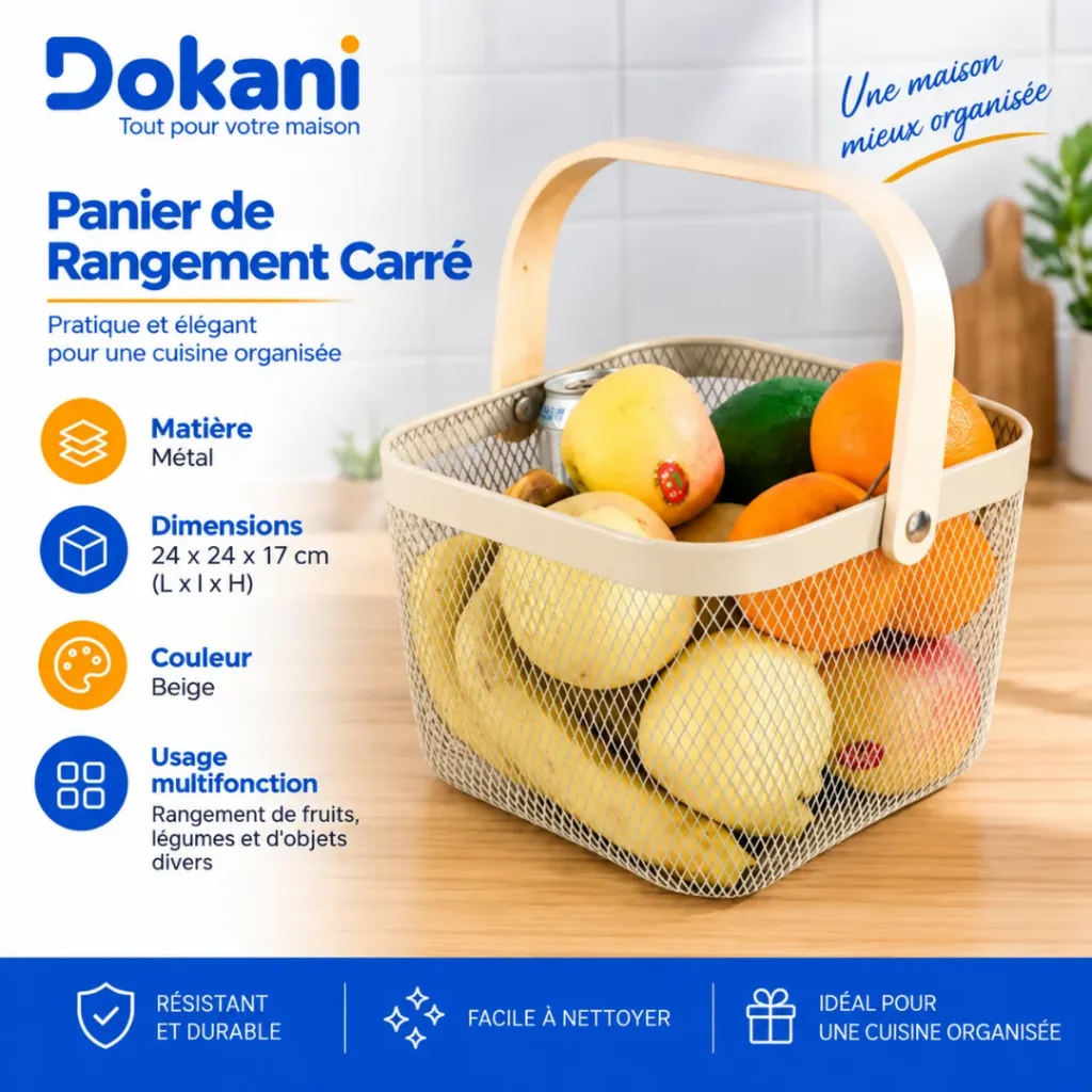 Panier de Rangement Carré en Métal-Beige.webp