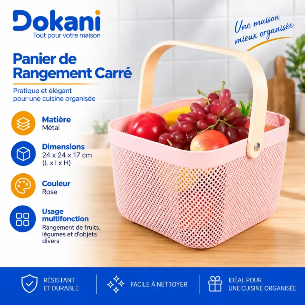 Panier de Rangement Carré en Métal Rose (2).webp