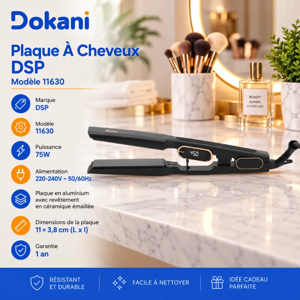 Plaque A Cheveux DSP – 75W – 230°C – Noir (1).webp