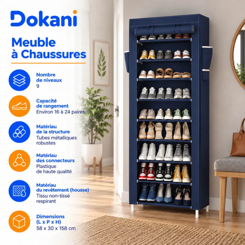 Porte Chaussures- 9 Etagères - Bleu - 58 x 30 x 158 cm (3).webp