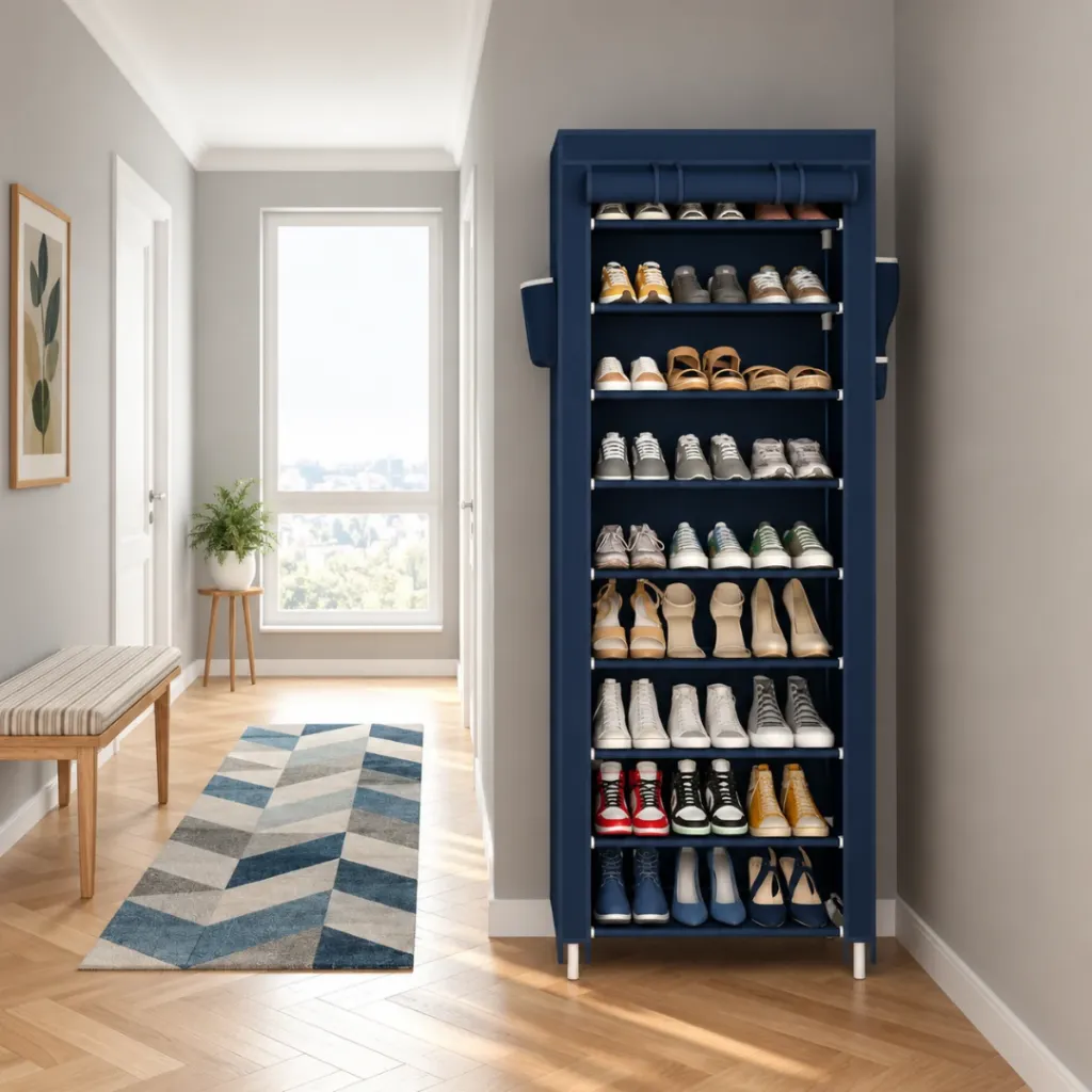 Porte Chaussures- 9 Etagères - Bleu - 58 x 30 x 158 cm (1).webp