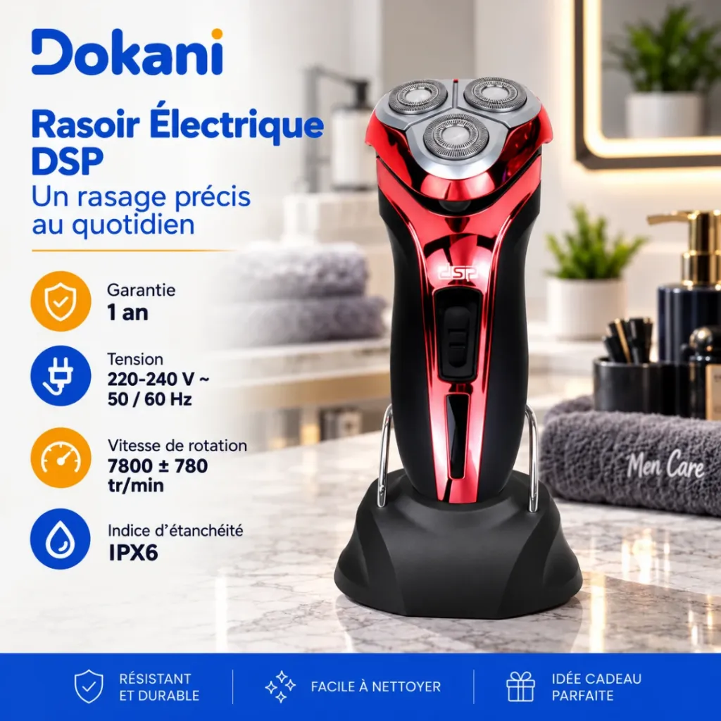 Rasoir Electrique DSP – 7800 RPM – 3W – Rouge (4).webp