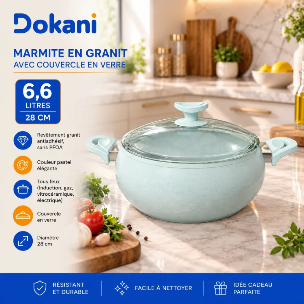 Marmite en Granit 28 cm 6,6 L Avec Couvercle En Verre - Pastel (2).webp