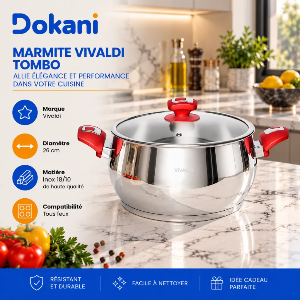 Marmite Vivaldi Tombo 26 cm Inox 1810 Rouge  (2).webp