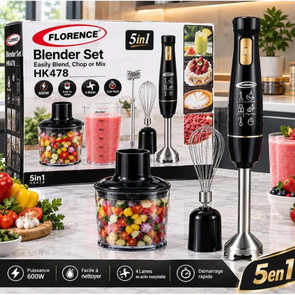 Mixeur Plongeant 5 en 1 Florence- 600W- Noir (1).webp