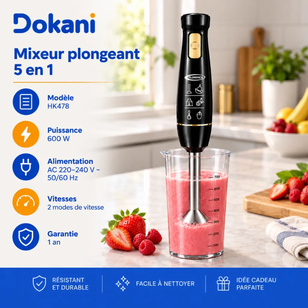 Mixeur Plongeant 5 en 1 Florence- 600W- Noir (2).webp