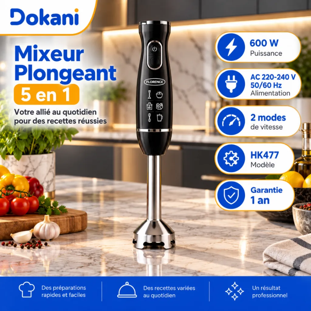 Mixeur Plongeant 5 en 1 Florence- 600W- Noir (3).webp