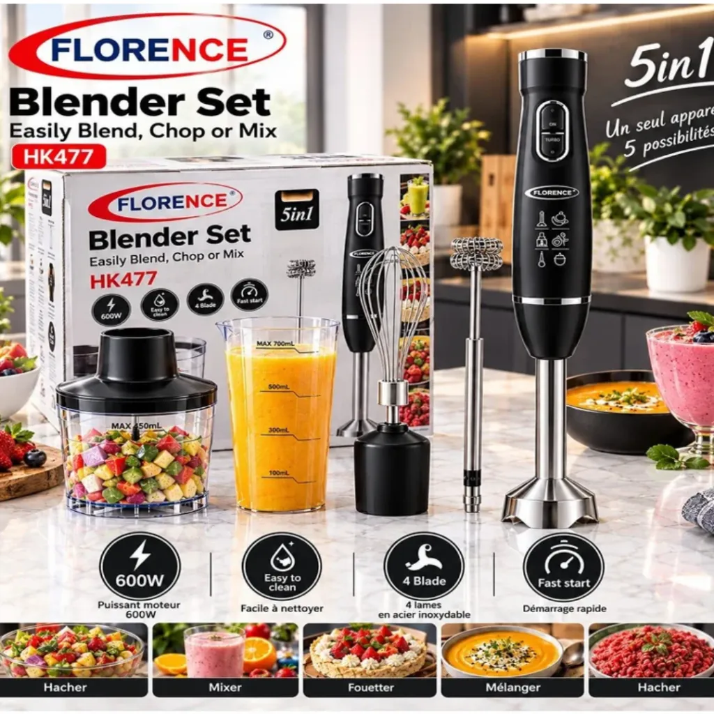 Mixeur Plongeant 5 en 1 Florence- 600W- Noir (5).webp