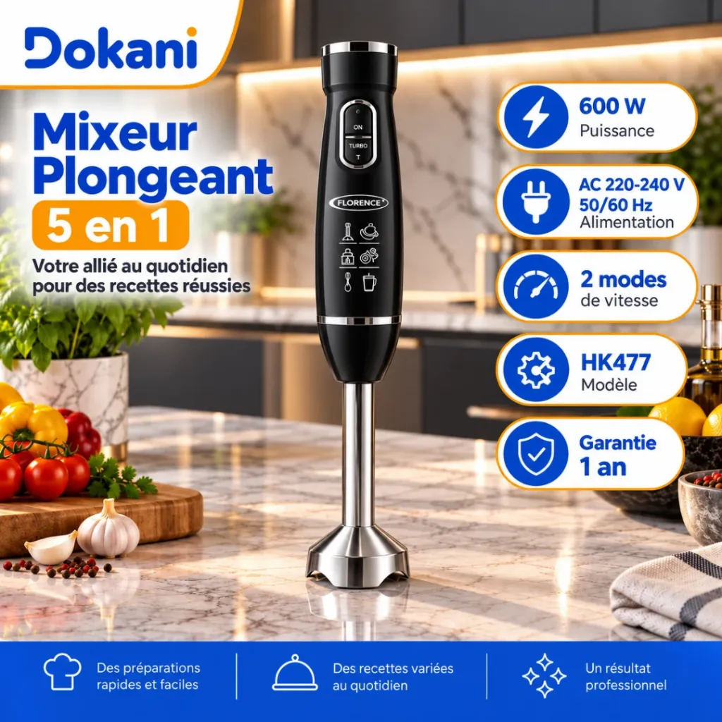 Mixeur Plongeant 5 en 1 Florence- 600W- Noir (3).webp
