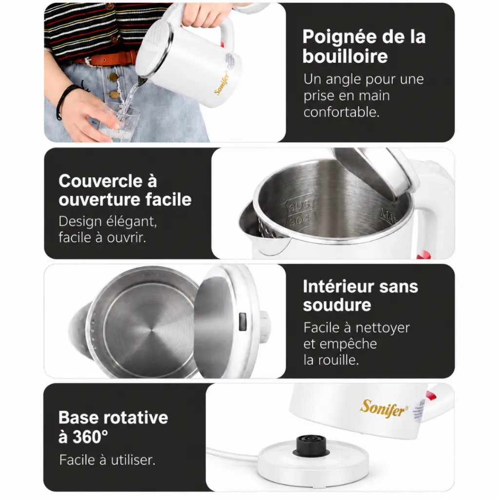 Bouilloire Eléctrique 0,6 L Sonifer 800W - Blanc (2).webp