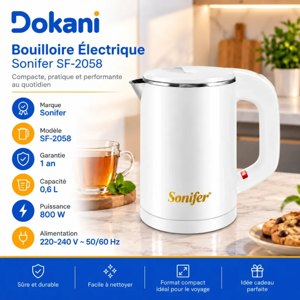Bouilloire Eléctrique 0,6 L Sonifer 800W - Blanc (1).webp