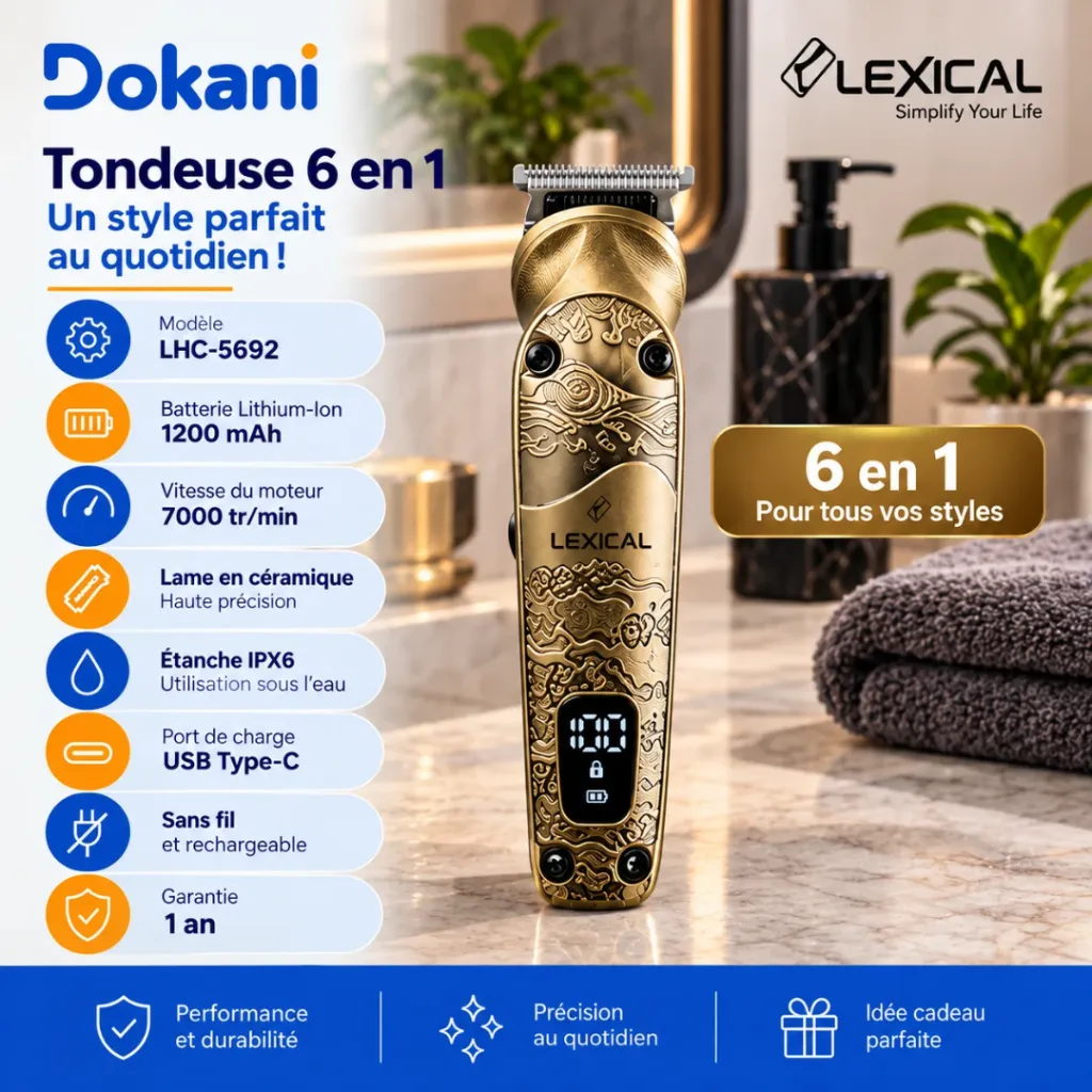 Kit Tondeuse Professionnelle 6 en 1 Lexical – 5W- Doré.webp