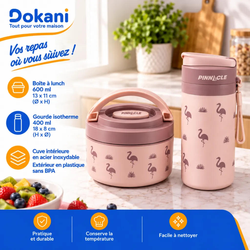 Boîte A Lunch Isotherme 600ml et Gourde 400 ml Pinnacle- Rose (10).webp