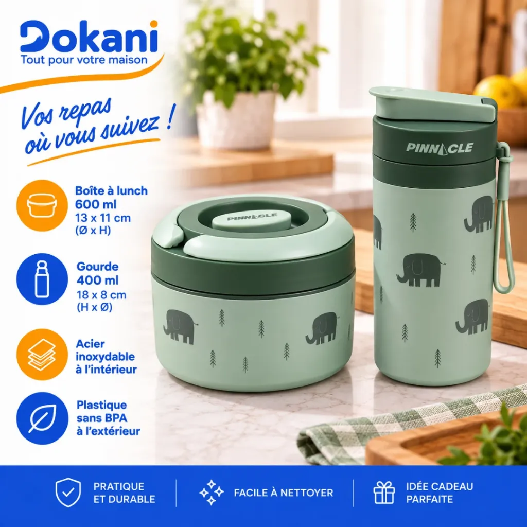 Boîte A Lunch Isotherme 600ml et Gourde 400 ml Pinnacle- Vert (1).webp