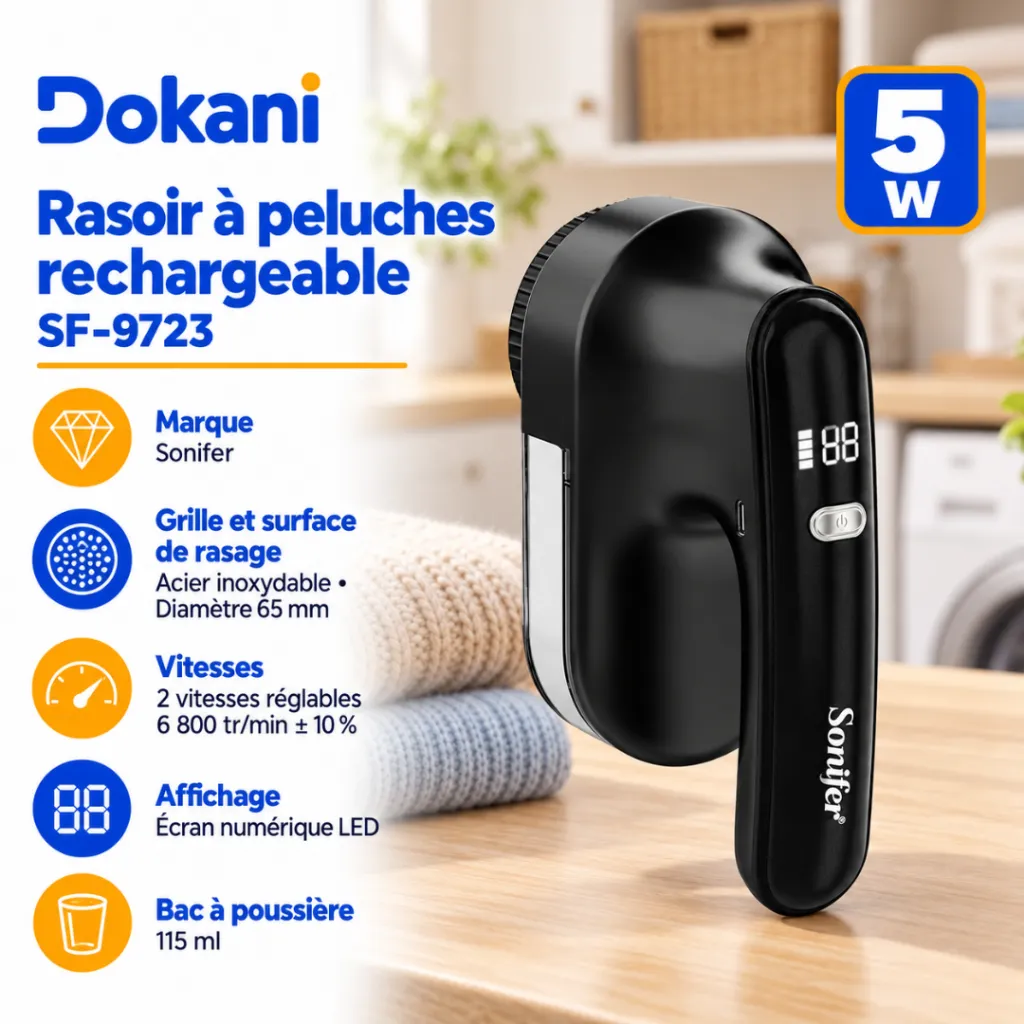Rasoir A Peluches Rechargeable Sonifer 5W - Noir.webp