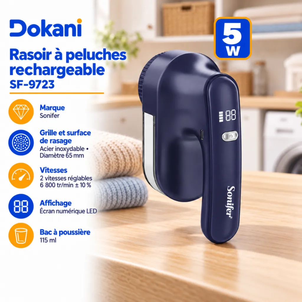 Rasoir A Peluches Rechargeable Sonifer 5W - Bleu (1).webp