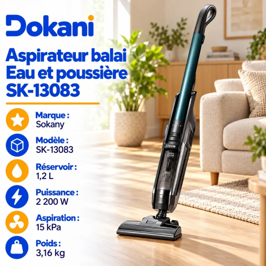 Aspirateur Balai Eau Et Poussière Sokany - 1,2 L - 22000 W (4).webp