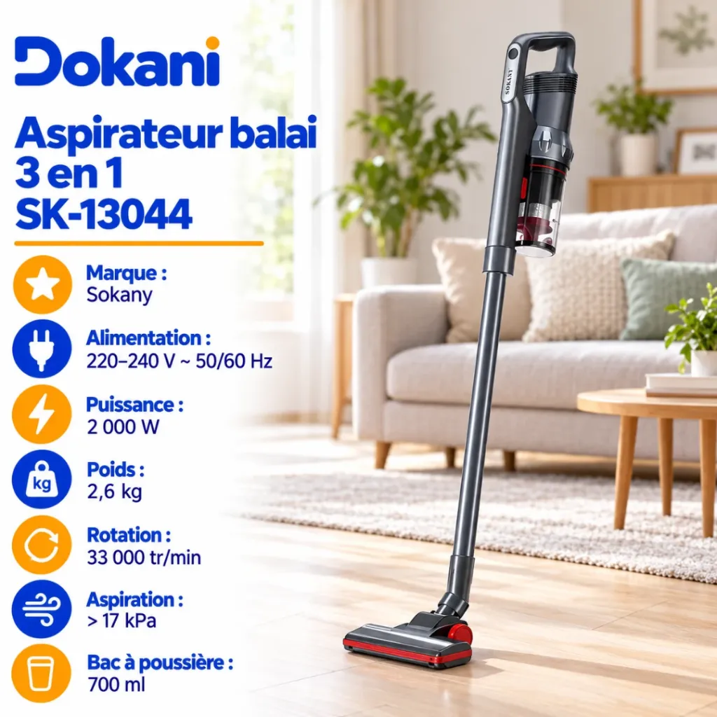 Aspirateur Balai 3 En 1 Sokany - 700 ml - 2000 W.webp