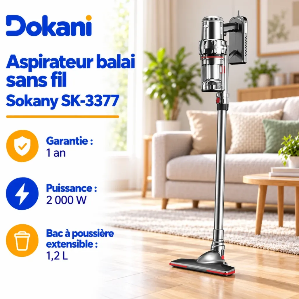 Aspirateur Balai Sans Fil Sokany - 1,2 L - 2000 W (2).webp