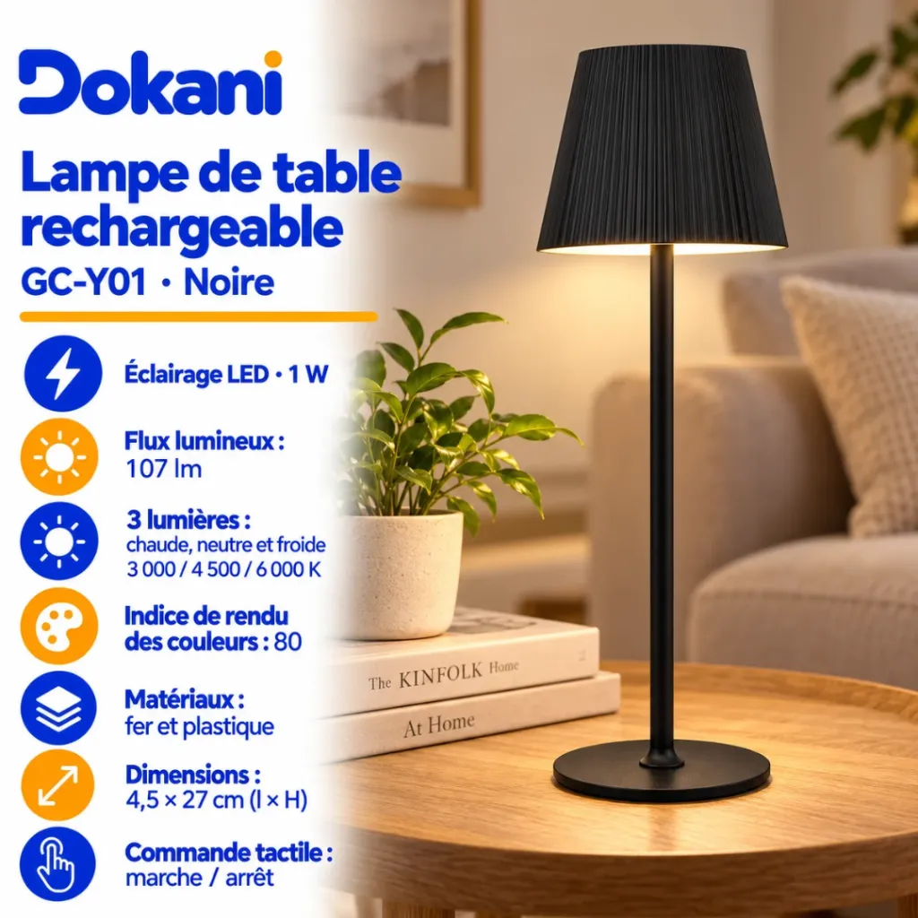 Lampe De Table Rechargeable- Noir.webp