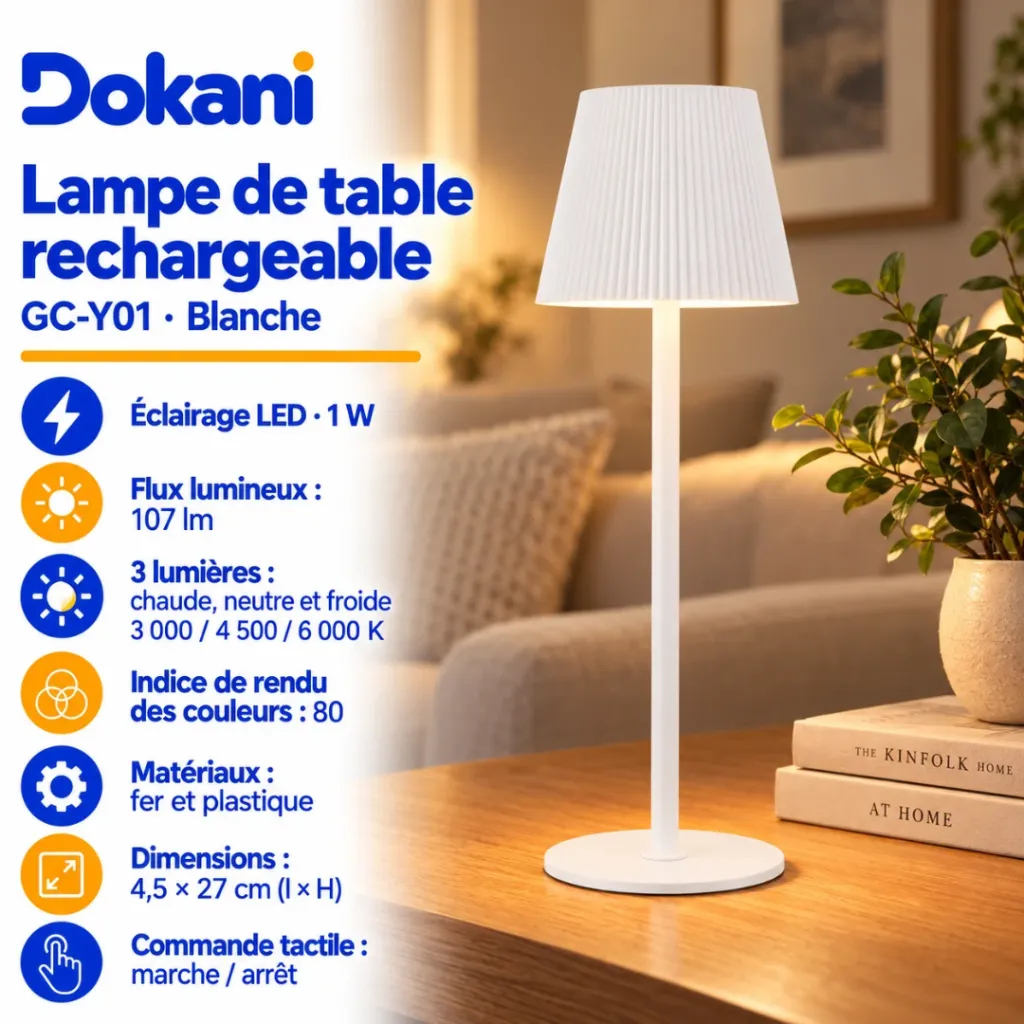 Lampe De Table Rechargeable- Blanc.webp