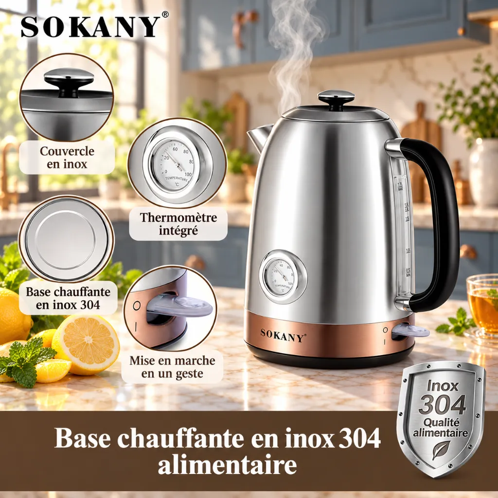 Bouilloire Electrique En Inox Sokany- 1,7 L - 2000 W 3.webp
